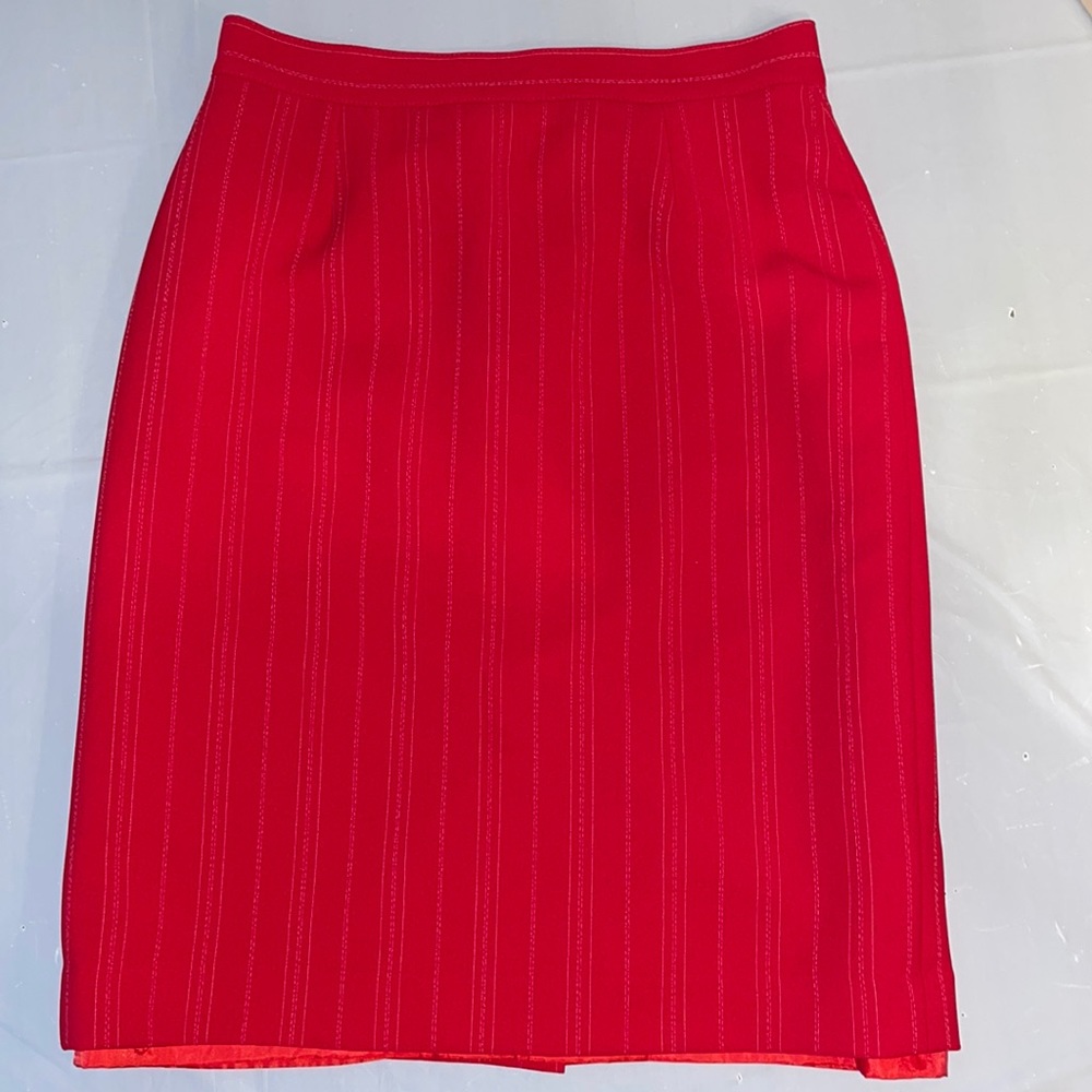 Luca Moretti Italy red white pinstriped ladies pencil skirt size 10 pleated